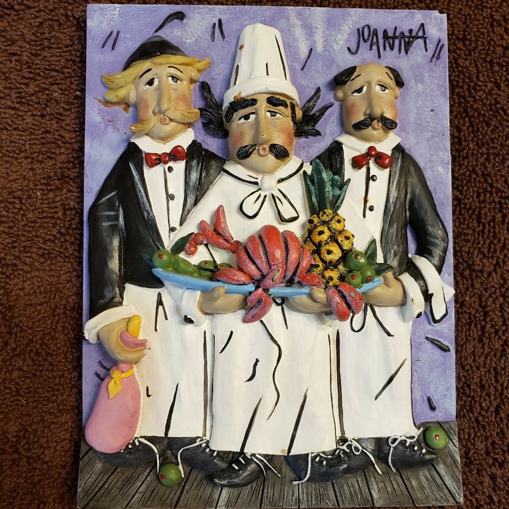 Wall Plaque Tile Art Joanna Whimsical Waiters Chef
